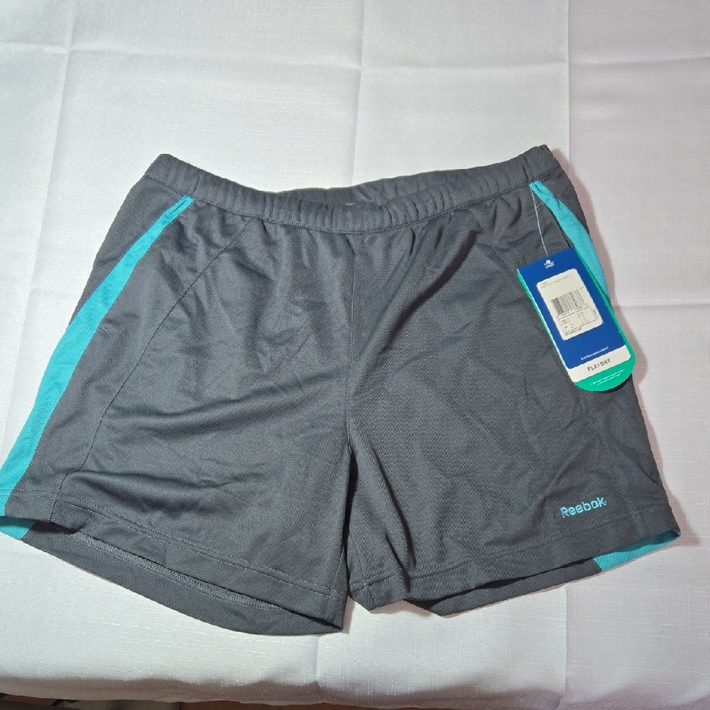 Reebok Play Dry Shorts Sz Medium Black & Teal  Elastic Pull On  Womens NWT